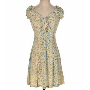 Topshop Cute Yellow Multi Color Ditsy Floral Off Shoulder Mini Puff Sleeve 4